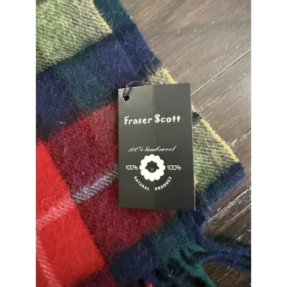 Fraser Scott Tartan Scarf Red Green Plaid 100%‎ Lambswool 10.5x67